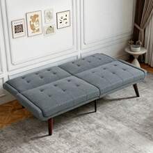 Foldable Futon Sofa Bed, 146 Cm Sleeper Sofa With 5-Way Adjustable Backrest, Modern Loveseat For Small Spaces, Guest Bed & Living Room - Grey - View 5
