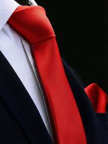 1 set herrslips med marinblå textur och näsduk, 8,5 cm, slipsset för bröllopsfest och brudgum - Röd - Visa 1