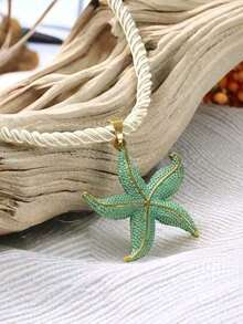 1pc European And American-Border Niche Designed Starfish Earrings Women, Fashion Street Style-Shaped Pendant Necklace - 藍色 - 查看 4