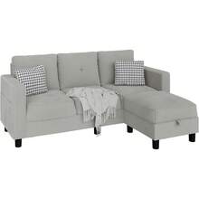 Sofás seccionales convertibles para sala de estar, sofá en forma de L, juego de sofá modular de 3 asientos con tela de poliéster y sofá otomano movible para apartamentos, oficina (gris oscuro) - Gris claro - Ver 8