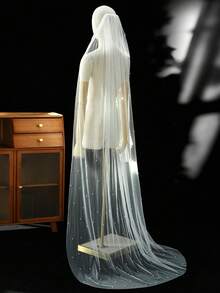 1 chiếc khăn voan cô dâu màu trắng ngà đính ngọc trai, kiểu dáng đơn giản, thích hợp cho tiệc cưới, lễ cưới dân sự, chụp ảnh cưới. - Màu trắng sữa - Xem 5