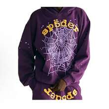 SP5DER Hoodie Spider Print Streetwear Unisex Oversized ,Sweatshirt For Men Women - 紫色 - 查看 4