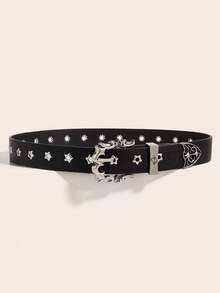 1pc New Rivet Waist Belt, Unisex Punk Style Design, Suitable For Jeans - Black - View 2