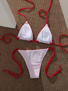 Bộ bikini chấm bi và kẻ caro kiểu retro dành cho nữ, trang phục thời trang phù hợp cho các buổi đi chơi, kỳ nghỉ, lễ hội âm nhạc, tiệc bể bơi, lễ hội hóa trang và các dịp hè khác. - Đỏ - Xem 4