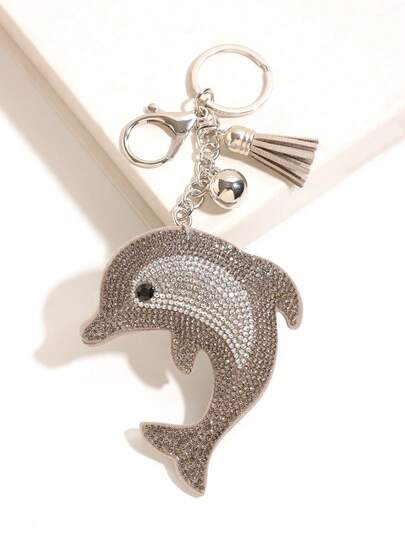 1个水钻海豚流苏钥匙扣，可作汽车挂件、发饰，休闲波西米亚风派对可爱街头风优雅锌合金材质，四季皆宜