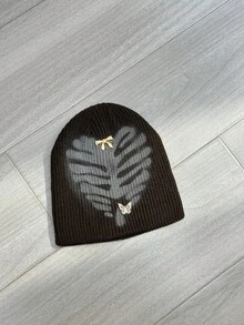 1pc Fashionable Casual Retro Graffiti Leaf Pattern Warm Knit Beanie Hat For Men, Winter - Graffiti Leaf Knit Hat - View 11