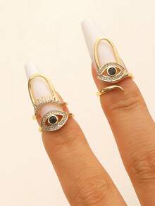 时尚法老恶魔之眼开口可调节精致指甲戒指设计几何指甲戒指，适合日常佩戴，女士 - 彩色 - 查看 3