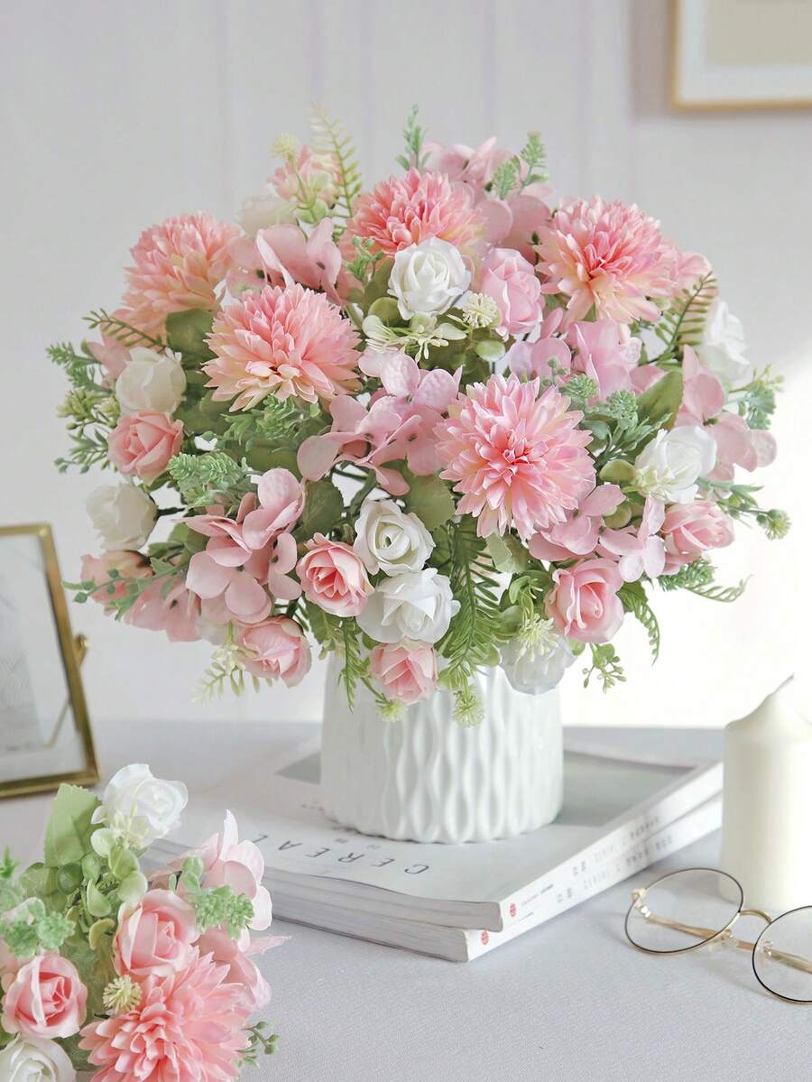 1pc/3pcs Artificial Flower Bouquet, Silk Daisy, Dandelion, Suitable For Wedding, Home, Party Decor, Tabletop Centerpiece - Pink - View 1