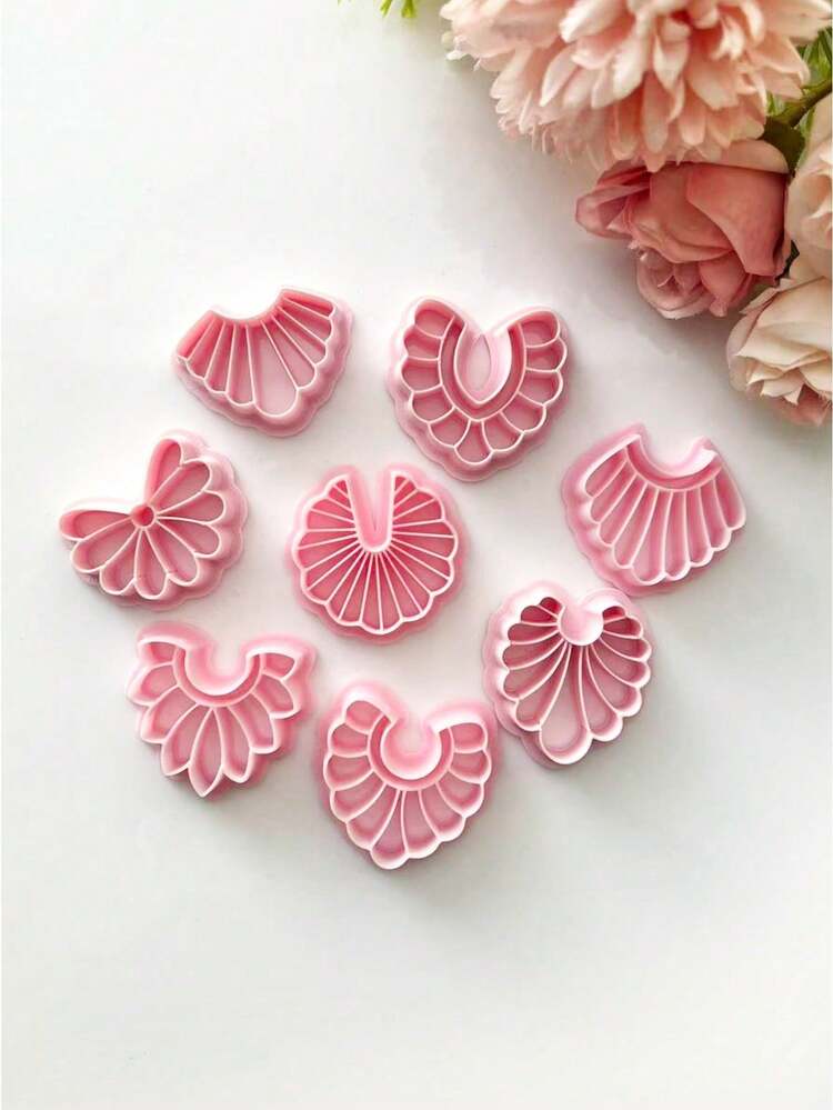 1/8Pcs Multi-Shape Boho Geometric Polymer Clay Cutters & Molds – Modern Minimalist Theme Craft Tools For DIY Earrings Jewelry Charms & Handmade Accessories - Pink - View 7