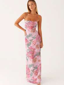 Women's Summer Boho Floral Print Cami Dress Bodycon Long Maxi Dress Spaghetti Straps Sleeveless Square Neck Self-Tie Lace Up Backless Cocktail Party Dresses Beach Dress - Màu tím  Violet - Xem 3