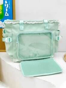 1个可爱日式蕾丝边单肩包，多功能休闲大容量手提包，配有可拆卸可调节肩带，适合学生、动漫迷、日常使用、外出等场合。 - 綠色 - 查看 6