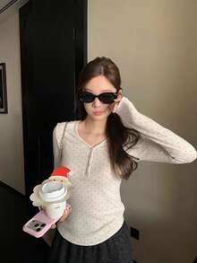 Atasan Camisole Slim Fit Leher V Motif Polkadot Kasual Gaya Korea untuk Wanita, Cocok untuk Musim Semi dan Musim Panas - Aprikot - View 6
