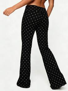 Women's Spring Summer Flared Pants Low Waist Dot Print Loose  Wide Leg Trousers - màu đen - Xem 6