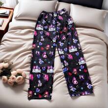 Mattel 1pc Monster Hunt Flannel Cartoon Pajama Pants For Women In Autumn And Winter, New Cute Cartoon Printed Straight Leg And Velvet Casual Pants, Versatile And Fashionable Pajama Pants, Cute Printed Witch Hunt Group Rumi - Multicolor - View 17