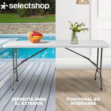 SELECTSHOP Mesa Plegable 1.80 Metros Comedor para Jardin Plegable Mesas De Plastico Resistente Tipo Portafolio de Trabajo Multiusos Comedor Grande para Jardin - Blanco - Ver 6