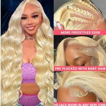 13x4 13x6 HD Lace Front Wig Human Blended Hair Body Wave 34 Inch - 200% High Density Glueless Wig Pre Plucked & Pre Cut With Natural Hairline & Baby Hair For Women, No Glue & Ready To Wear - S613 - View 5