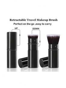 1-2支伸缩式化妆刷、旅行歌舞伎粉底化妆刷、面部腮红刷用于混合液体、腮红、古铜粉、指甲油、防晒霜和无瑕化妆品。 - 彩色 - 查看 2