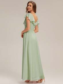 EVERPRETTY Summer Simple V-Neck Irregular Ruffled Neckline Sage Green Bridesmaid Dress For Wedding - Mint Green - View 4