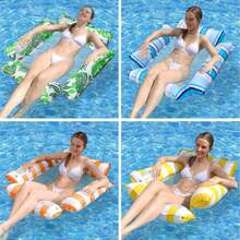 4 tubos Flotador de red inflable para piscina, Flotador de piscina a rayas plegable, Hamaca flotante inflable para el agua - Multicolor - Ver 3