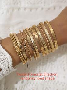 10pcs/Set Punk Style Multi-Layer Bracelet & Bangle Set, Women's Elegant Twisted Shiny Adjustable Wrist Jewelry, Couple Gift - Yellow Gold - View 5