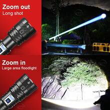 1支超亮350000流明LED手电筒，可充电手持灯，5种照明模式，伸缩变焦，2000米远射程，强力露营钓鱼徒步手电筒，带Type-C快充 - 黑色 - 查看 7