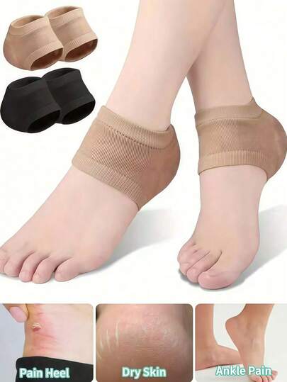 2 Plantar Fasciitis Heel Protectors, Silicone Heel Pads, Multiple Colors: Skin Color, Black, White, Blue, Suitable For Daily Foot Care, Relieving Arch And Heel Support, Breathable Material, Open-Toe Socks, Ankle Socks, Alcohol-Free Foot Care Products.