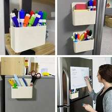 1pc Magnetic Pen Holder, Magnetic Whiteboard Pen Cup, Large Capacity Compartment Storage Box, Magnetic Adsorption Design, Suitable For Storing Markers, Whiteboard Pens, Watercolor Pens, Ballpoint Pens, Pencils, Applicable To Refrigerator, Whiteboard, Storage Cabinet, Back To School Essential - Black - View 2