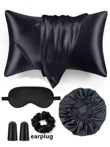 6PCS/SET . Sleep Set | Softer Pillowcase & Eyemask Set - Includes 1 Pillowcase, 1 Sleep Cap & 1Scrunchies For Women &1 Pack Eye Mask.2pcs Earplug - Multicolor - View 2