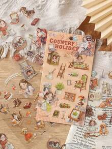 1pc Flat Sticker, Cartoon Adventure Series, Diary Stickers Cartoon Character Stickers, Pet Diary Material Stickers - Multicolor - View 7