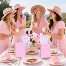 6/12个粉色蝴蝶结主题派对装饰礼品袋，纸质手提袋，礼品盒，礼品袋，纸袋 - 派对袋，礼品袋，适用于婚礼、婚礼用品、公主派对用品、节日、派对回礼、性别揭晓派对、单身派对礼品袋填充物、婚礼用品、教师节礼物、下午茶派对用品、生日派对、婚礼回礼、生日礼物 - 可重复使用 - 多色 - 查看 6