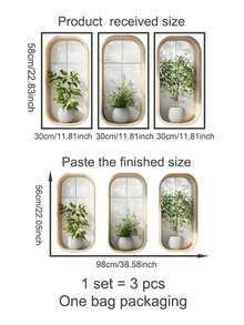 新款3D绿色盆栽墙贴，盆栽植物贴纸，绿叶墙贴，仿真植物墙面装饰，创意乙烯基可撕贴可移除墙面艺术装饰，适用于卧室、客厅、厨房 - 彩色 - 查看 3