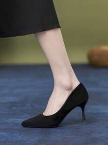 VIP.MRS.KING Women's Elegant Pointed Toe Black High Heels, Simple Versatile Office Commute Shoes - Black - View 2