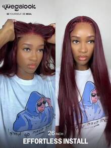 MEGALOOK 6英寸x5英寸深梅子色蕾丝前假发 - 预剪裁、预拔毛自然发际线，透明蕾丝，新手友好，适合女性。100%真人发假发 - 无需胶水，外观自然，适合日常佩戴，可打造办公室、万圣节、派对、Y2K、叛逆女孩、度假、户外角色扮演、学校、节日、圣诞节、婚礼等多种造型。 - S99JB - 查看 4