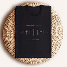 Faith Cross Shirt: Christian Bible Verse Unisex Tee Round Neck Women T Shirt 100% Cotton Summer Outfits For Woman - 黑色 - 查看 1