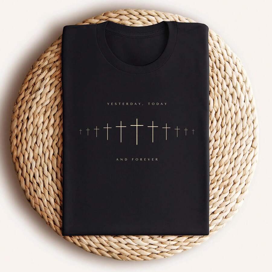 Faith Cross Shirt: Christian Bible Verse Unisex Tee Round Neck Women T Shirt 100% Cotton Summer Outfits For Woman - 黑色 - 查看 1