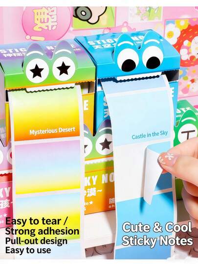 1pc New Cartoon Gradient Pull-Out Memo Pad High-Quality Sticky Notes, Suitable For Daily Use, Study, Marking, Notes, Etc.