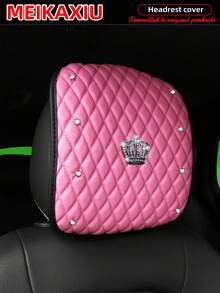 MEIKAXIU 1/2pcs Soft Leather Embroidered Rhinestone Bling Bling Crown Car Headrest Cover, Comfortable Car Decor Accessories - Soft Leather Crown Headrest Cushion - View 16