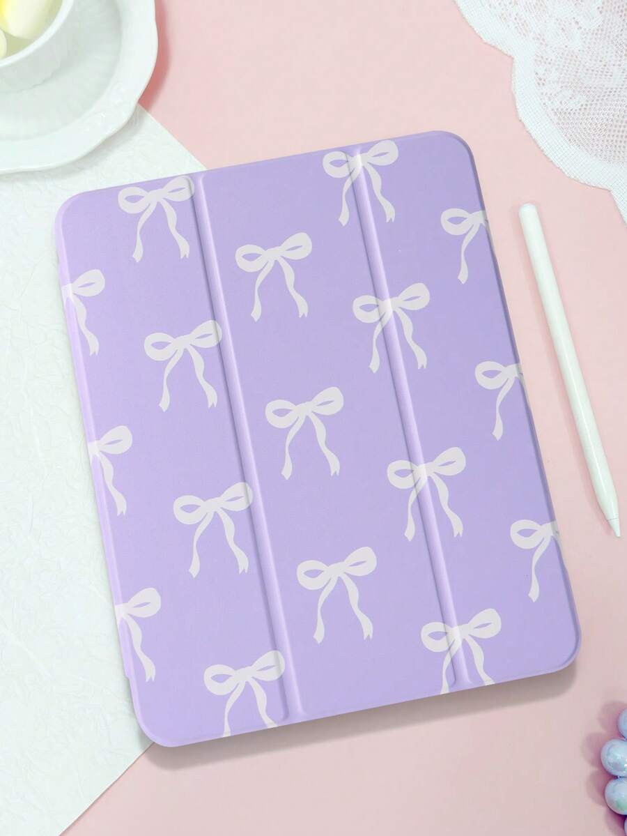 紫色底白色简约蝴蝶结图案保护套，兼容 iPad (A16) 11 英寸第 11 代（2025 年款）、iPad 10.2 英寸（2021/2020 年款）、iPad 第 10/9/8 代、三星 Galaxy Tab A8 10.5 英寸（2022 年款），平板电脑保护套带笔槽，支持自动睡眠/唤醒功能。 - 紫色 - 查看 1