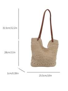 Elegant One Shoulder Beach Vacation Bag, Women's Woven Large Capacity New Straw Tote Bag For Commuting - Multicolor - View 11