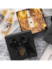 Caja de regalo con lazo negro, caja de regalo de Año Nuevo, caja de regalo rectangular negra con lazo, caja de embalaje con tapa de varios tamaños, adecuada para lápiz labial, perfume, billetera, joyería, taza, vaso, tableta, caja de regalo, caja para obsequios de boda, caja de San Valentín, caja para bufanda, caja de cumpleaños, caja de invitación para dama de honor, útiles escolares, artículos de regreso a clases, etc. - Multicolor - Ver 6