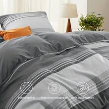 BEDSURE Bettwäsche-Set 135x200 4-teilig – 135 x 200 cm Bettwäsche-Set mit 2 Kissenbezügen 80x80 cm, OEKO-TEX weich  knitterfrei, gestreiftes Muster mit Reißverschluss - Blau - Übersicht 7