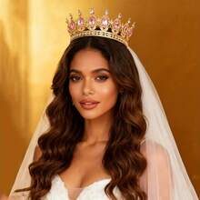 Vương miện tròn kiểu Baroque, vương miện đính đá sang trọng dành cho vua và hoàng hậu, thích hợp cho dạ hội, tiệc tùng, sinh nhật, quà tặng ngày Valentine, phụ kiện tóc cưới. - vương miện - Xem 3