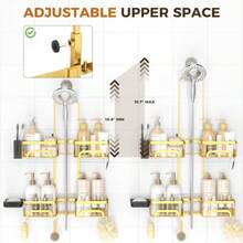 Shower Caddy Hanging For Handheld Showerheads Adjustable Split Shower Caddy Rustproof Shower Organizer With Hooks For S Over The Head Caddy With Soap Holder Bathroom Accessories Gold - Vàng - Xem 3