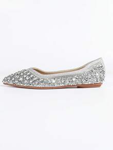 Women's Flat Soft Comfortable Fashionable Sparkling Rhinestone Shoes, Suitable For Parties And Banquets Valentines - Silver - View 11