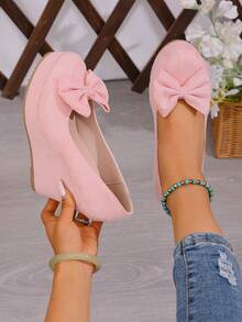 1 par de zapatos de plataforma con lazo decorativo para mujer, adecuados para salidas, ir al trabajo y fiestas - Rosa - Ver 5