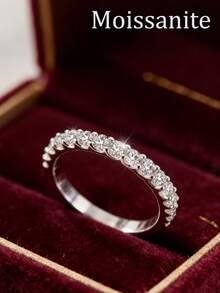 1 Piece Original 925 Sterling Silver Luxe 0.063ct*24 Pieces Moissanite Eternity Ring Dazzling Continuous Stones In Premium Sterling Silver, Meticulously Crafted For Timeless Glamour. It Exudes Opulence-Perfect For Gifting Or Treating Yourself. Water-Resistant, Tarnish-Resistant, And Bursting With Fire A Showstopping Accessory That Blends Sophistication & Everyday Wearability - Silver - View 6