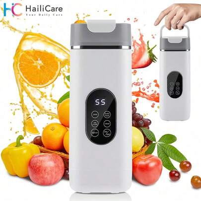 Hailicare 便携式个人搅拌机，USB充电，12刀片榨汁机，4种模式，420毫升容量，LED数字显示屏，适用于家庭、办公室、健身房、运动和户外使用。