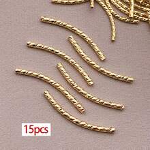 15pcs 18K Gold Tube Spacer Beads Curved Noodle & Long-Lasting Brass Twist Beads For DIY Necklace Bracelet Jewelry Making Findings - Multicolor - View 12