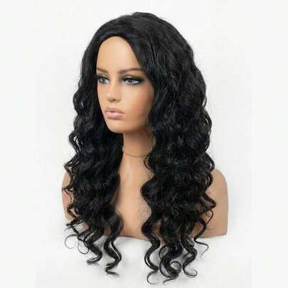 CURLYME Tóc giả nửa đầu Wear & Go Kinky Straight Base Loose Wave làm từ tóc thật, màu tự nhiên, độ dày 180%, mềm mại, bồng bềnh, không đường may, đường chân tóc tự nhiên, thân thiện với người mới bắt đầu, dễ tạo kiểu hàng ngày, không cần keo dán.