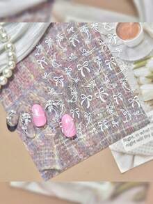 1 Sheet Spring Tulip Nail Art Stickers White Lace Bowknot Crystal Nail Stickers 5D Embossed Design Self-Adhesive Nail Art Decoration - Multicolor - View 11